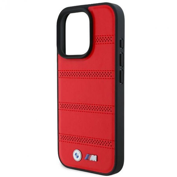 BMW BMHMP16L23PUSPR M Carcasă MagSafe cu linii perforate și cusute pentru iPhone 16 Pro - roșu