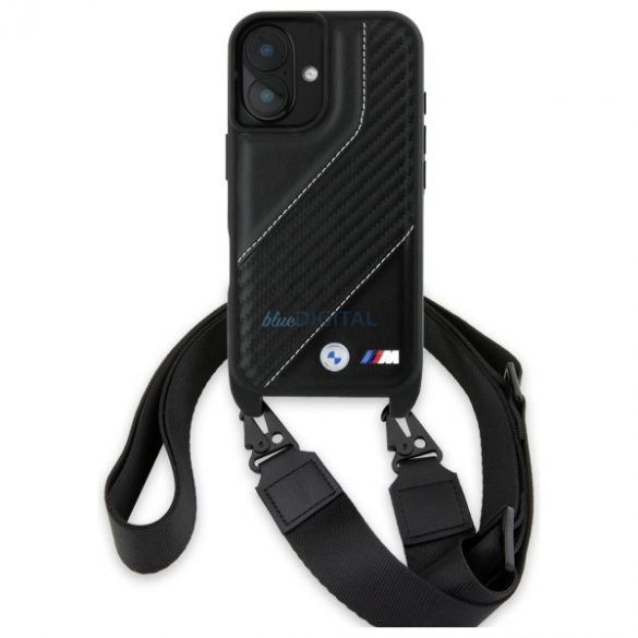 BMW BMHCP16S23PSCCK M Edition Carbon Stripe & Strap husă pentru iPhone 16 - negru