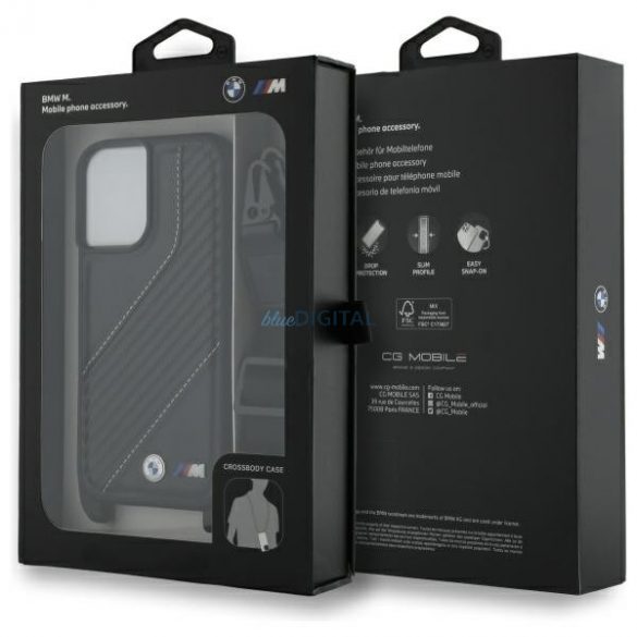 BMW BMHCP16S23PSCCK M Edition Carbon Stripe & Strap husă pentru iPhone 16 - negru