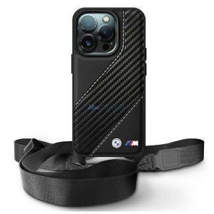 BMW BMHCP16X23PSCCK M Edition Carbon Stripe & Strap carcase rigide pentru iPhone 16 Pro Max - negru