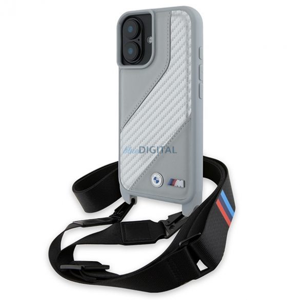 Carcasă rigidă BMW BMHCP16S23PSCCG M Edition Carbon Stripe & Strap pentru iPhone 16 - gri