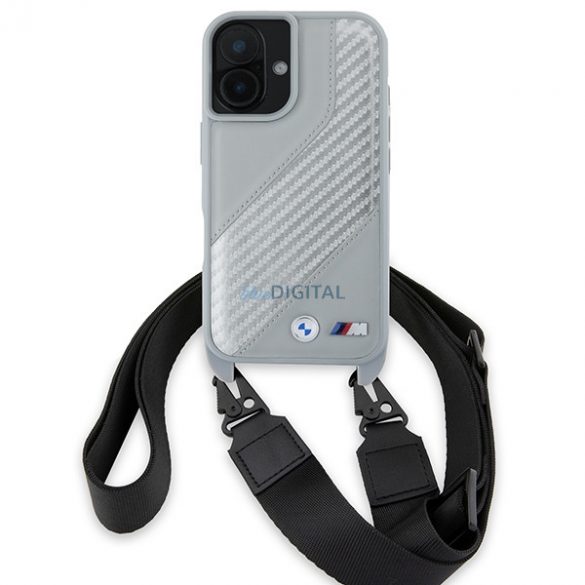 Carcasă rigidă BMW BMHCP16S23PSCCG M Edition Carbon Stripe & Strap pentru iPhone 16 - gri