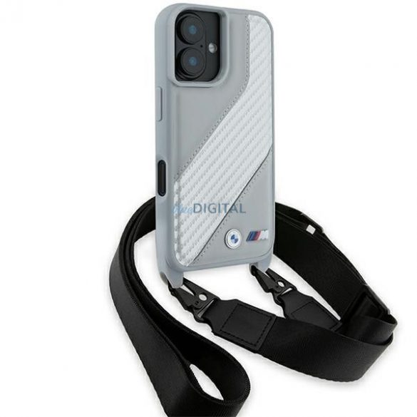 Carcasă rigidă BMW BMHCP16S23PSCCG M Edition Carbon Stripe & Strap pentru iPhone 16 - gri