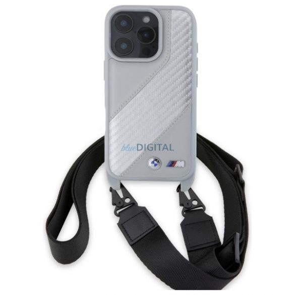 BMW BMHCP16L23PSCCG M Edition Carbon Stripe & Strap carcase rigide pentru iPhone 16 Pro - gri