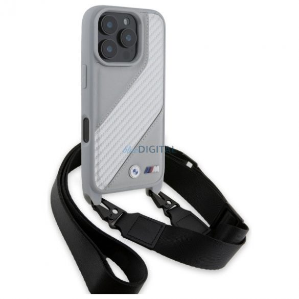 BMW BMHCP16L23PSCCG M Edition Carbon Stripe & Strap carcase rigide pentru iPhone 16 Pro - gri