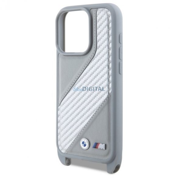 BMW BMHCP16L23PSCCG M Edition Carbon Stripe & Strap carcase rigide pentru iPhone 16 Pro - gri