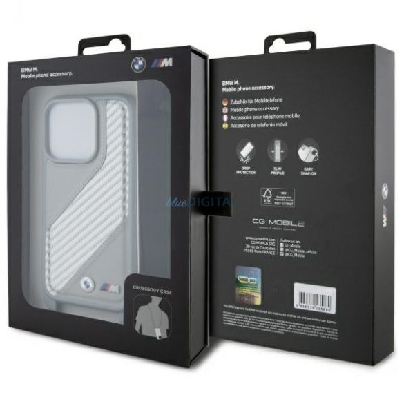 BMW BMHCP16L23PSCCG M Edition Carbon Stripe & Strap carcase rigide pentru iPhone 16 Pro - gri