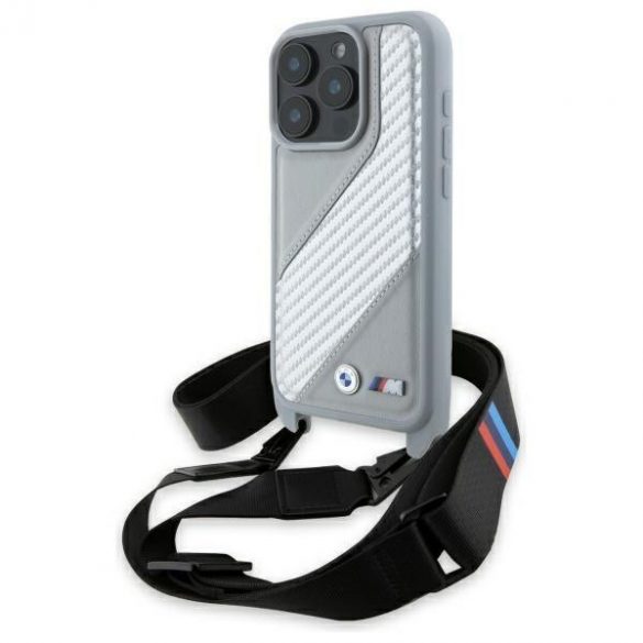 BMW BMHCP16X23PSCCG M Edition Carbon Stripe & Strap carcase rigide pentru iPhone 16 Pro Max - gri