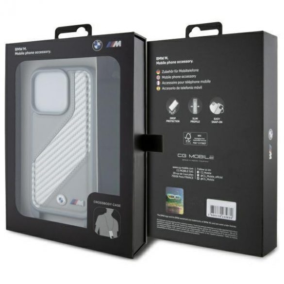 BMW BMHCP16X23PSCCG M Edition Carbon Stripe & Strap carcase rigide pentru iPhone 16 Pro Max - gri