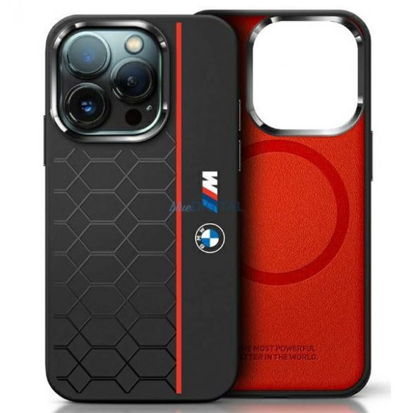 BMW BMHMP16X23SHER Carcasă din silicon Hexagon Red Line compatibilă cu MagSafe pentru iPhone 16 Pro Max - negru