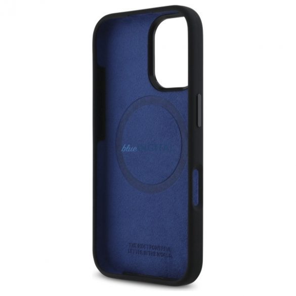 BMW BMHMP16S23SHEB Carcasă din silicon Hexagon Blue Line compatibilă cu MagSafe pentru iPhone 16 - negru