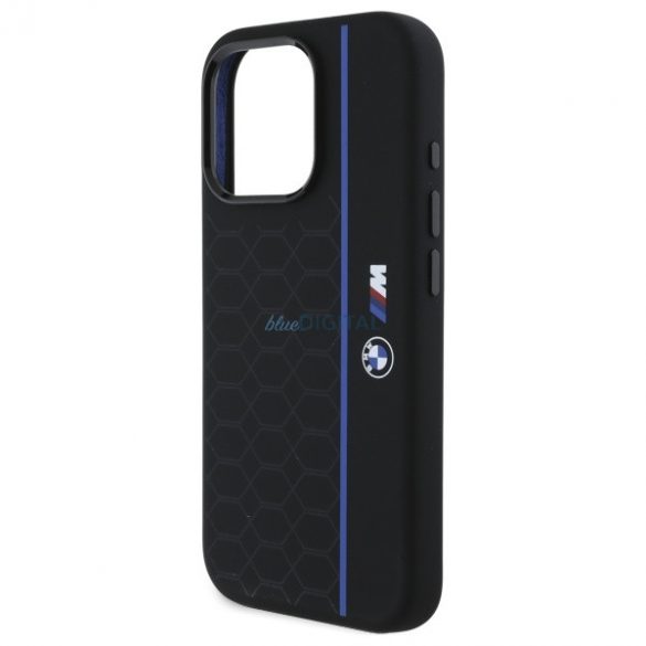 BMW BMHMP16L23SHEB Carcasă din silicon Hexagon Blue Line compatibilă cu MagSafe pentru iPhone 16 Pro - negru