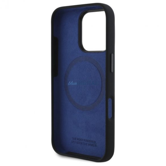 BMW BMHMP16L23SHEB Carcasă din silicon Hexagon Blue Line compatibilă cu MagSafe pentru iPhone 16 Pro - negru