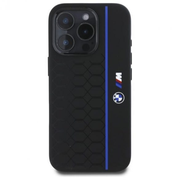 BMW BMHMP16X23SHEB Carcasă din silicon Hexagon Blue Line compatibilă cu MagSafe pentru iPhone 16 Pro Max - negru