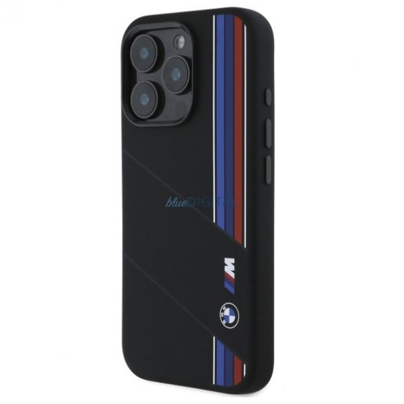 BMW BMHMP16L23SCUK Silicon Cut Tricolor Lines Carcasă tare compatibilă MagSafe pentru iPhone 16 Pro - negru