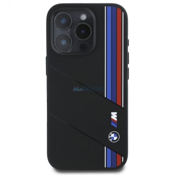 BMW BMHMP16L23SCUK Silicon Cut Tricolor Lines Carcasă tare compatibilă MagSafe pentru iPhone 16 Pro - negru