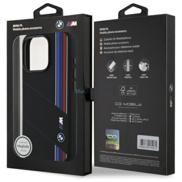 BMW BMHMP16L23SCUK Silicon Cut Tricolor Lines Carcasă tare compatibilă MagSafe pentru iPhone 16 Pro - negru