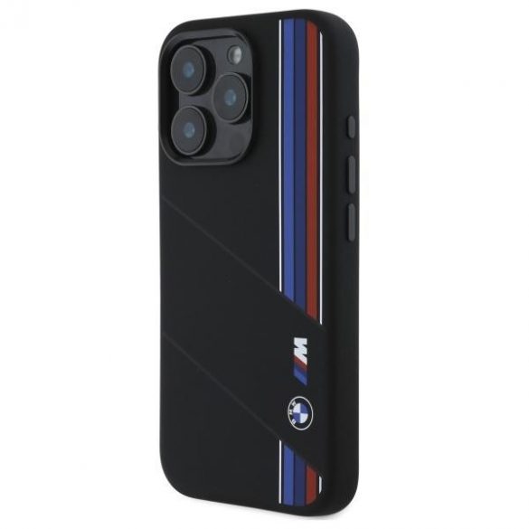 BMW BMHMP16X23SCUK Silicon Cut Tricolor Lines Carcasă tare compatibilă MagSafe pentru iPhone 16 Pro Max - negru