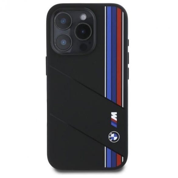 BMW BMHMP16X23SCUK Silicon Cut Tricolor Lines Carcasă tare compatibilă MagSafe pentru iPhone 16 Pro Max - negru