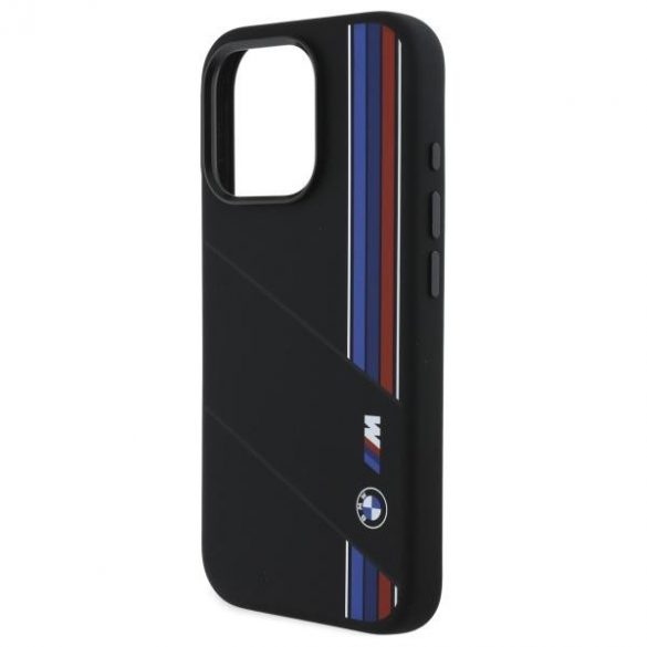 BMW BMHMP16X23SCUK Silicon Cut Tricolor Lines Carcasă tare compatibilă MagSafe pentru iPhone 16 Pro Max - negru