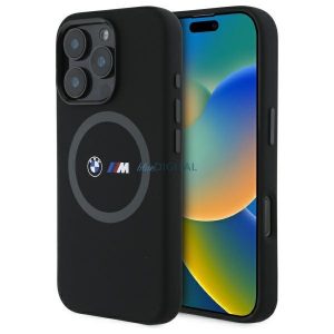 BMW BMHMP16L23SROK M Carcasă rigidă cu inel imprimat din silicon compatibilă cu MagSafe pentru iPhone 16 Pro - negru