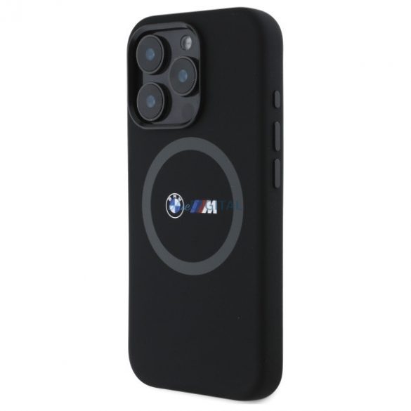 BMW BMHMP16L23SROK M Carcasă rigidă cu inel imprimat din silicon compatibilă cu MagSafe pentru iPhone 16 Pro - negru