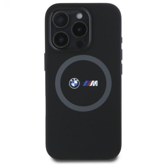 BMW BMHMP16L23SROK M Carcasă rigidă cu inel imprimat din silicon compatibilă cu MagSafe pentru iPhone 16 Pro - negru