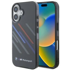 Carcasă BMW BMHCP16S23HTRAK Motosport IML Random Stripes pentru iPhone 16 - negru