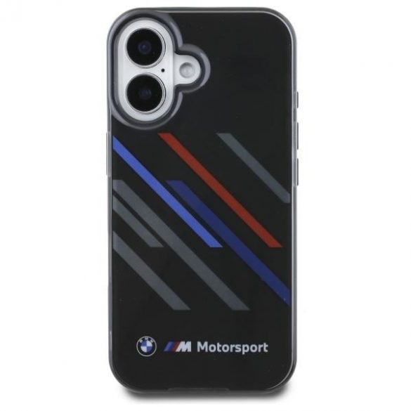 Carcasă BMW BMHCP16S23HTRAK Motosport IML Random Stripes pentru iPhone 16 - negru