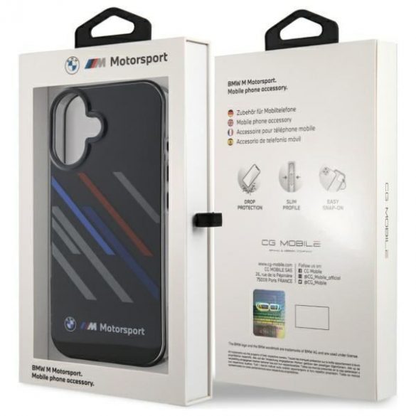 Carcasă BMW BMHCP16S23HTRAK Motosport IML Random Stripes pentru iPhone 16 - negru