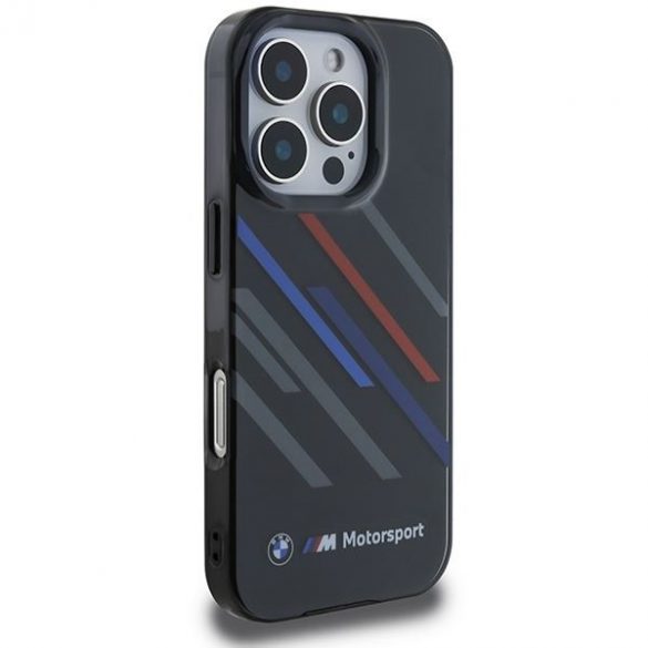 Carcasă BMW BMHCP16L23HTRAK Motosport IML Random Stripes pentru iPhone 16 Pro - negru