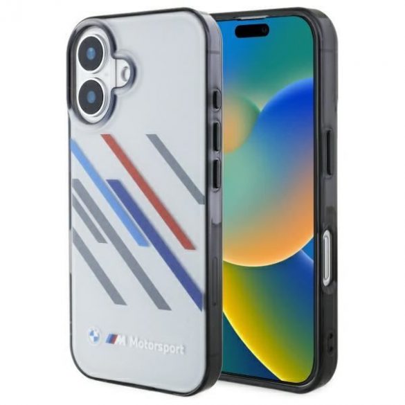 Carcasă BMW BMHCP16S23HTRAG Motosport IML Random Stripes pentru iPhone 16 - gri