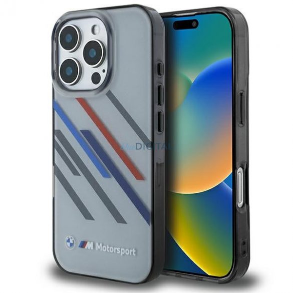 Carcasă BMW BMHCP16L23HTRAG Motosport IML Random Stripes pentru iPhone 16 Pro - gri