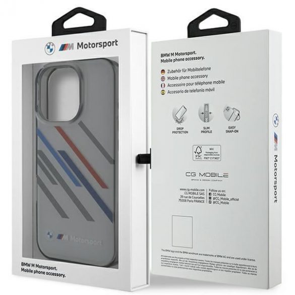 Carcasă BMW BMHCP16X23HTRAG Motosport IML Random Stripes pentru iPhone 16 Pro Max - gri