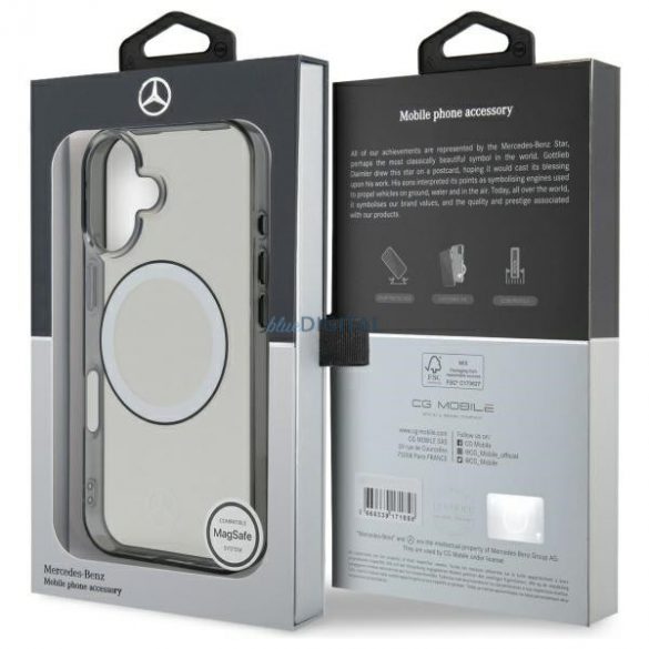 Mercedes MEHMP16S23HUOKC Carcasă rigidă cu logo imprimat compatibilă cu MagSafe pentru iPhone 16 - transparentă