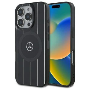 Mercedes MEHMP16L23HRSK MB Carcasă rigidă MagSafe cu două straturi de linii încrucișate pentru iPhone 16 Pro - negru