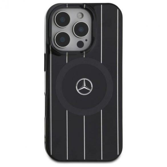 Mercedes MEHMP16L23HRSK MB Carcasă rigidă MagSafe cu două straturi de linii încrucișate pentru iPhone 16 Pro - negru