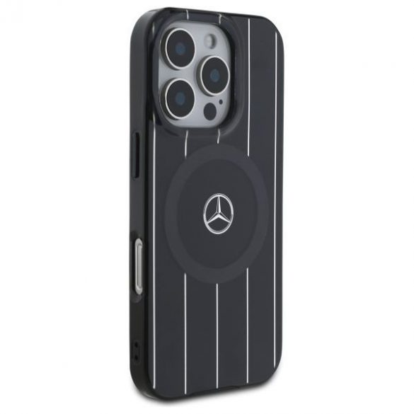 Mercedes MEHMP16L23HRSK MB Carcasă rigidă MagSafe cu două straturi de linii încrucișate pentru iPhone 16 Pro - negru