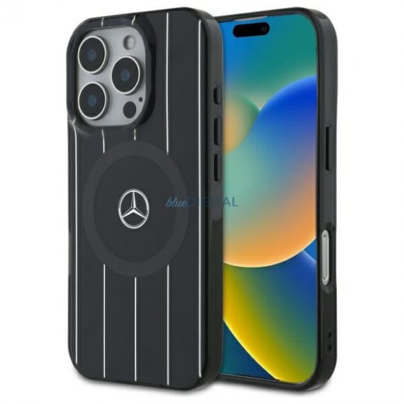 Mercedes MEHMP16X23HRSK MB Carcasă rigidă cu două straturi încrucișate MagSafe compatibilă pentru iPhone 16 Pro - Negru