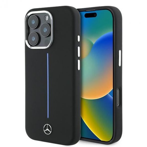 Mercedes MEHMP16X23SUMBK Silicon Blue Stripe MagSafe carcase rigide pentru iPhone 16 Pro Max - Negru