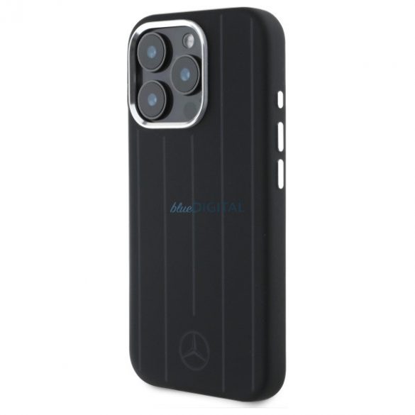 Mercedes MEHMP16L23SUVSK Silicon Vertical Tonal Stripes Carcasă tare compatibilă MagSafe pentru iPhone 16 Pro - Negru