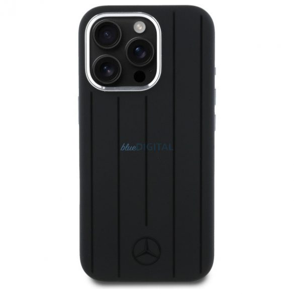 Mercedes MEHMP16L23SUVSK Silicon Vertical Tonal Stripes Carcasă tare compatibilă MagSafe pentru iPhone 16 Pro - Negru