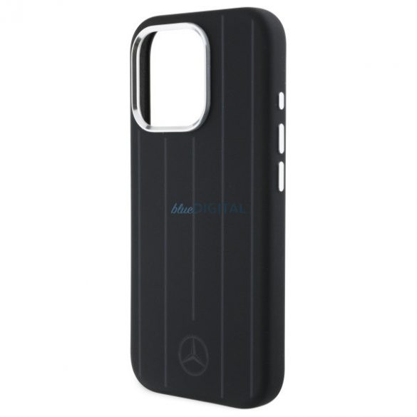 Mercedes MEHMP16L23SUVSK Silicon Vertical Tonal Stripes Carcasă tare compatibilă MagSafe pentru iPhone 16 Pro - Negru