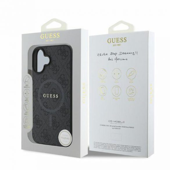 Guess GUHMP16SG4GFRK iPhone 16 6,1" czarny/negru MagSafe PU 4G Ring Classic Logo