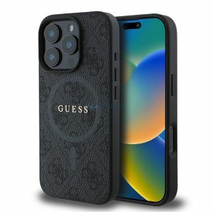 Guess GUHMP16LG4GFRK iPhone 16 Pro 6,3" czarny/negru MagSafe PU 4G Ring Classic Logo