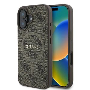 Guess GUHMP16MG4GFRW 4G Ring Classic Logo MagSafe carcase rigide pentru iPhone 16 Plus - maro