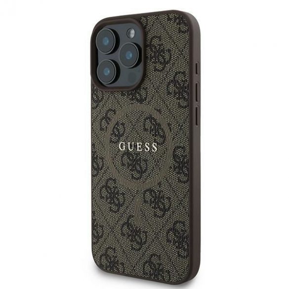 Guess GUHMP16LG4GFRW 4G Ring Classic Logo MagSafe carcase rigide pentru iPhone 16 Pro - maro