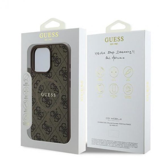 Guess GUHMP16LG4GFRW 4G Ring Classic Logo MagSafe carcase rigide pentru iPhone 16 Pro - maro