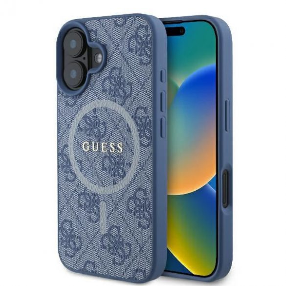 Guess GUHMP16MG4GFRB 4G Ring Classic Logo MagSafe carcasă tare pentru iPhone 16 Plus - albastru