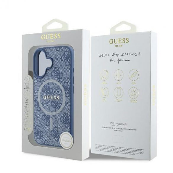 Guess GUHMP16MG4GFRB 4G Ring Classic Logo MagSafe carcasă tare pentru iPhone 16 Plus - albastru